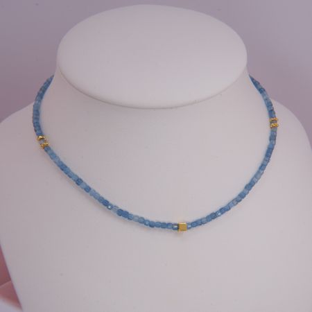 Echte Aquamarin Kette Würfel facettiert